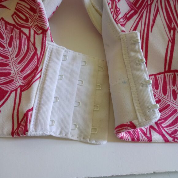 Cacique 46DDD Lightly Lined Full Coverage 4 Hook Pink White Leaves Plus Size - Picture 7 of 9